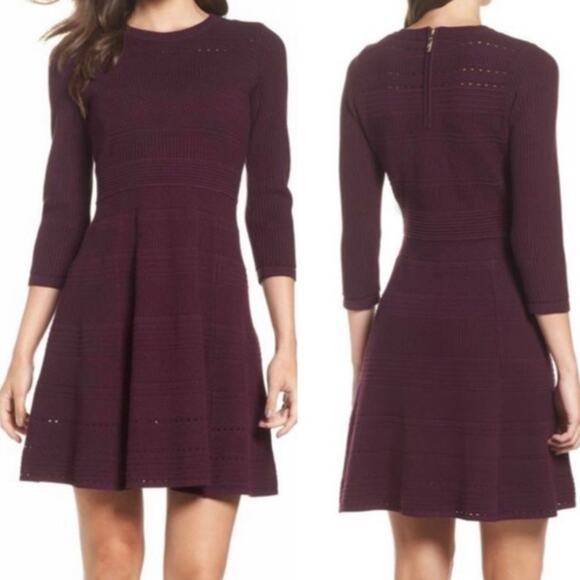 Eliza J Women’s Eggplant Purple Fit and Flare Knit Sweater Dress Size Medium - Picture 1 of 12